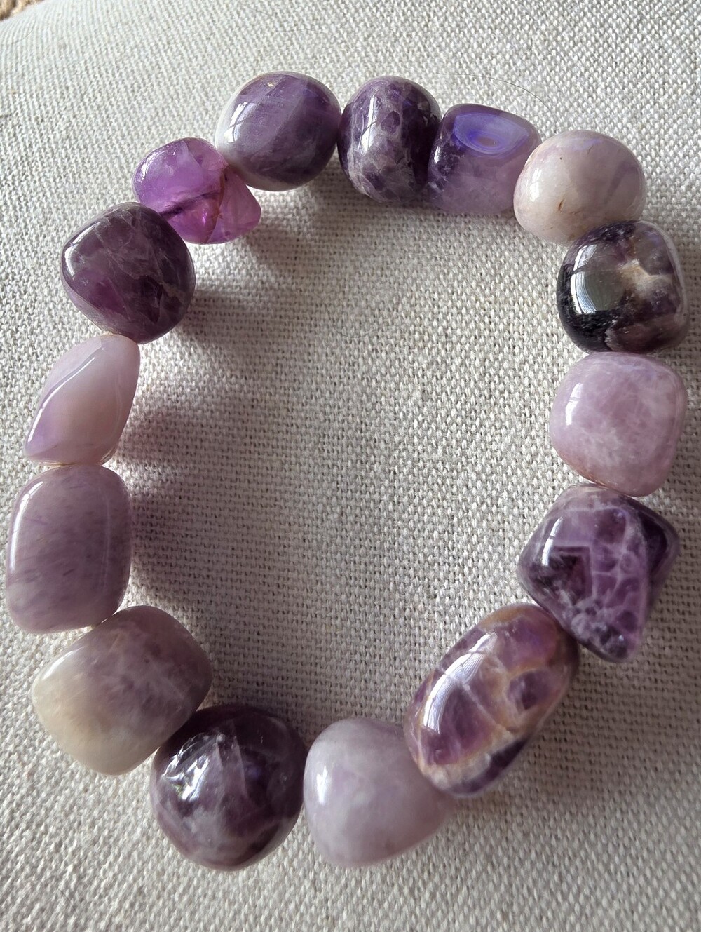 Vintage Chunky Tumbled Amethyst Nugget Gemstone Stretch Bracelet